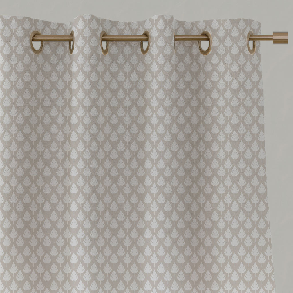 Neutral / Cream Botanical Linen Eyelet Curtains - Kira SandWind - White base fabric.