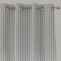 Light Green Abstract Linen Eyelet Curtain - Kirabe Sage-WHT - White base fabric.