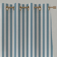 Blue Striped Linen Eyelet Curtains - Liliana Blue Mist-WHT - White base fabric.