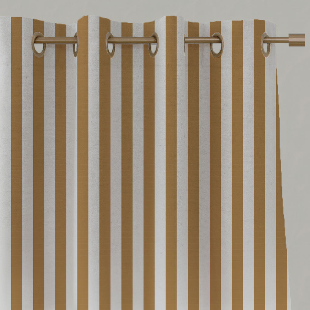 Orange / Yellow Striped Linen Eyelet Curtains - Liliana Ochre-WHT - White base fabric.