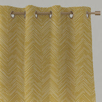 Yellow Patterned Linen Eyelet Curtains - Lulu Dijon - White base fabric.