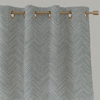 Grey Patterned Linen Eyelet Curtains - Lulu Greige - White base fabric.