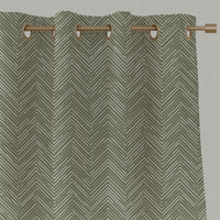 Green Patterned Linen Eyelet Curtains - Lulu Moss - White base fabric.
