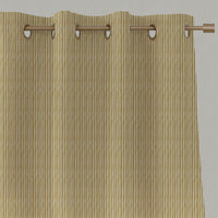 Yellow Striped Linen Eyelet Curtains - Maisa Gold Rod - White base fabric.