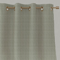 Green Striped Linen Eyelet Curtains - Maisa Moss - White base fabric.