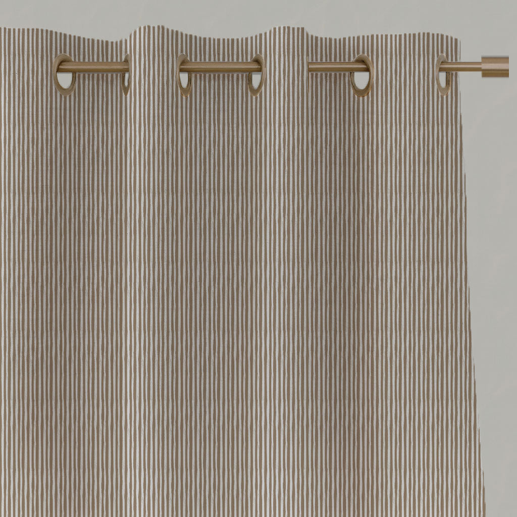 Neutral / Brown Striped Linen Eyelet Curtains - Maisa Pastel Brown - White base fabric.