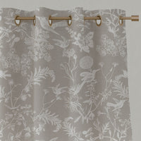 Neutral / Grey Floral Linen Eyelet Curtains - Marianne Almond - White base fabric.