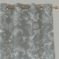 Grey Floral Linen Eyelet Curtains - Marianne Greige - White base fabric.
