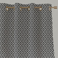 Grey Patterned Linen Eyelet Curtains - Oona Charcoal - White base fabric.