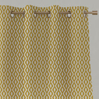 Yellow Patterned Linen Eyelet Curtains - Oona Dijon - White base fabric.