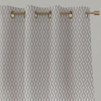Neutral / Grey Patterned Linen Eyelet Curtains - Oona Grey Sand - White base fabric.
