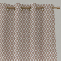 Pink Patterned Linen Eyelet Curtains - Oona New Blush - White base fabric.