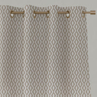 Neutral / Brown Patterned Linen Eyelet Curtains - Oona Taupe - White base fabric.