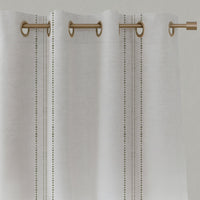 Green Striped Linen Eyelet Curtains - Reyna Moss-WHT - White base fabric.