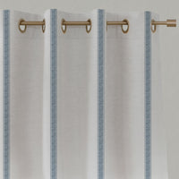 Blue Striped Linen Eyelet Curtains - Rune Agate Blue - White base fabric.