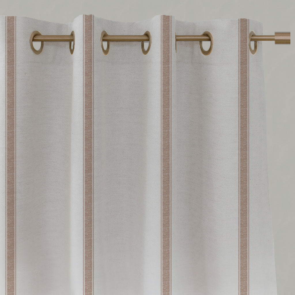 Pink Striped Linen Eyelet Curtains - Rune New Blush - White base fabric.