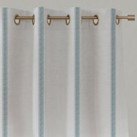 Blue Striped Linen Eyelet Curtains - Rune Shadow Blue - White base fabric.