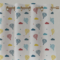 Blue Kids Linen Eyelet Curtains - Sky Ride Marine - White base fabric.