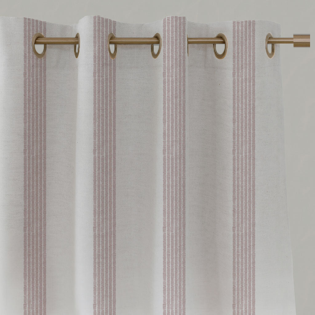 Pink Striped Linen Eyelet Curtains - Sumi Peony-WHT - White base fabric.