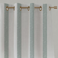 Green Striped Linen Eyelet Curtains - Sumi Sage-WHT - White base fabric.