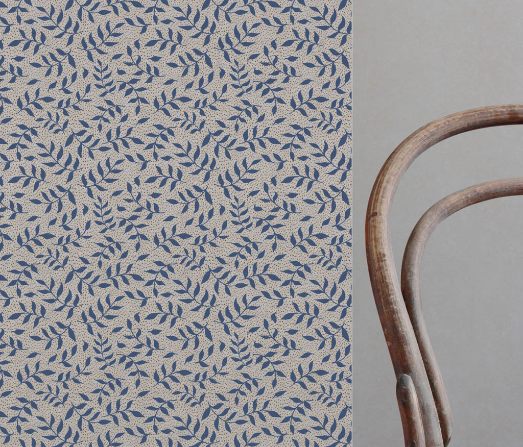 Fita Deep Blue - Floral Blue print on Linen Cotton fabric
