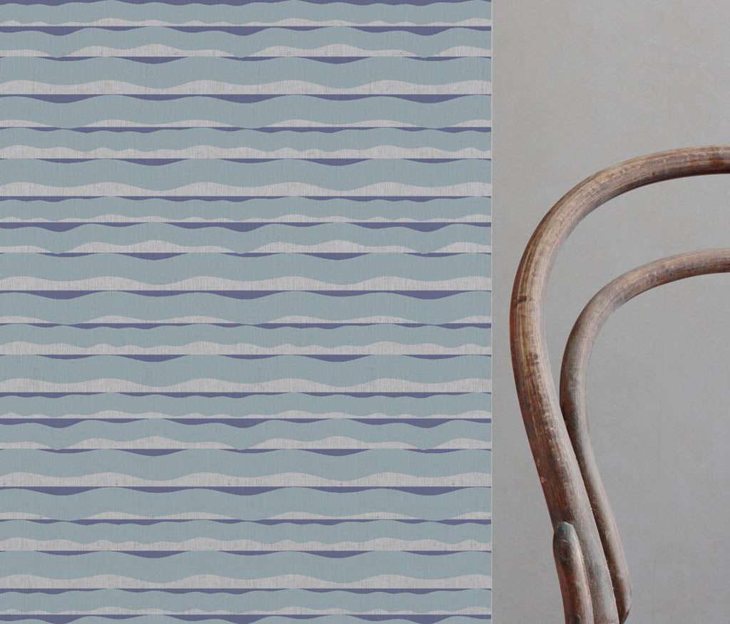 Fransibella Blue Mist-NAT - natural curtain fabric with Blue abstract print