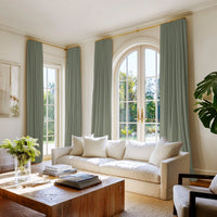 Green curtains made of cotton fabric