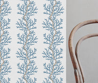 Galilea Blue - white curtain fabric with Blue abstract print