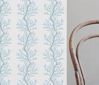 Galilea Sky - white curtain fabric with Blue abstract print