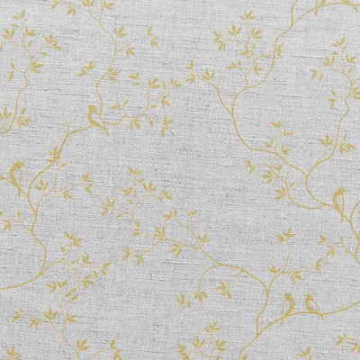 Botanical yellow Curtain Fabric - yellow leaves and birds