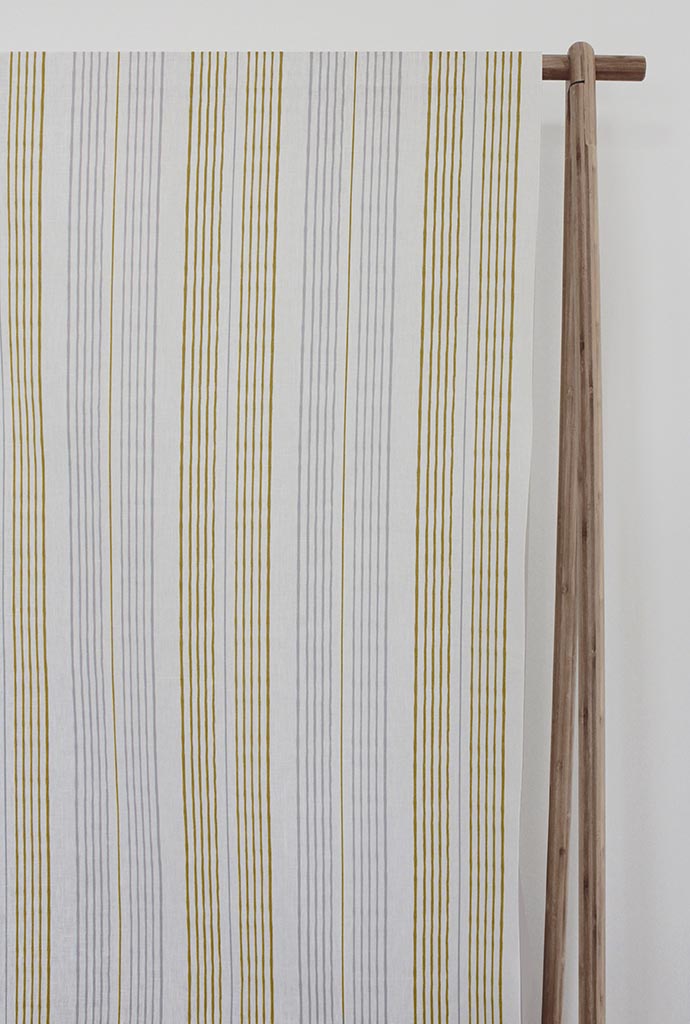 Else Gold Rod- WHT - Linen curtain fabric, Yellow & Grey stripes