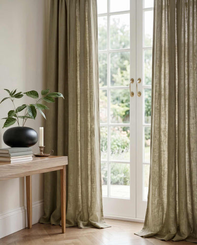 Green Linen Curtains - 100% Linen. Made of Bea Khaki Green by Ada & Ina.