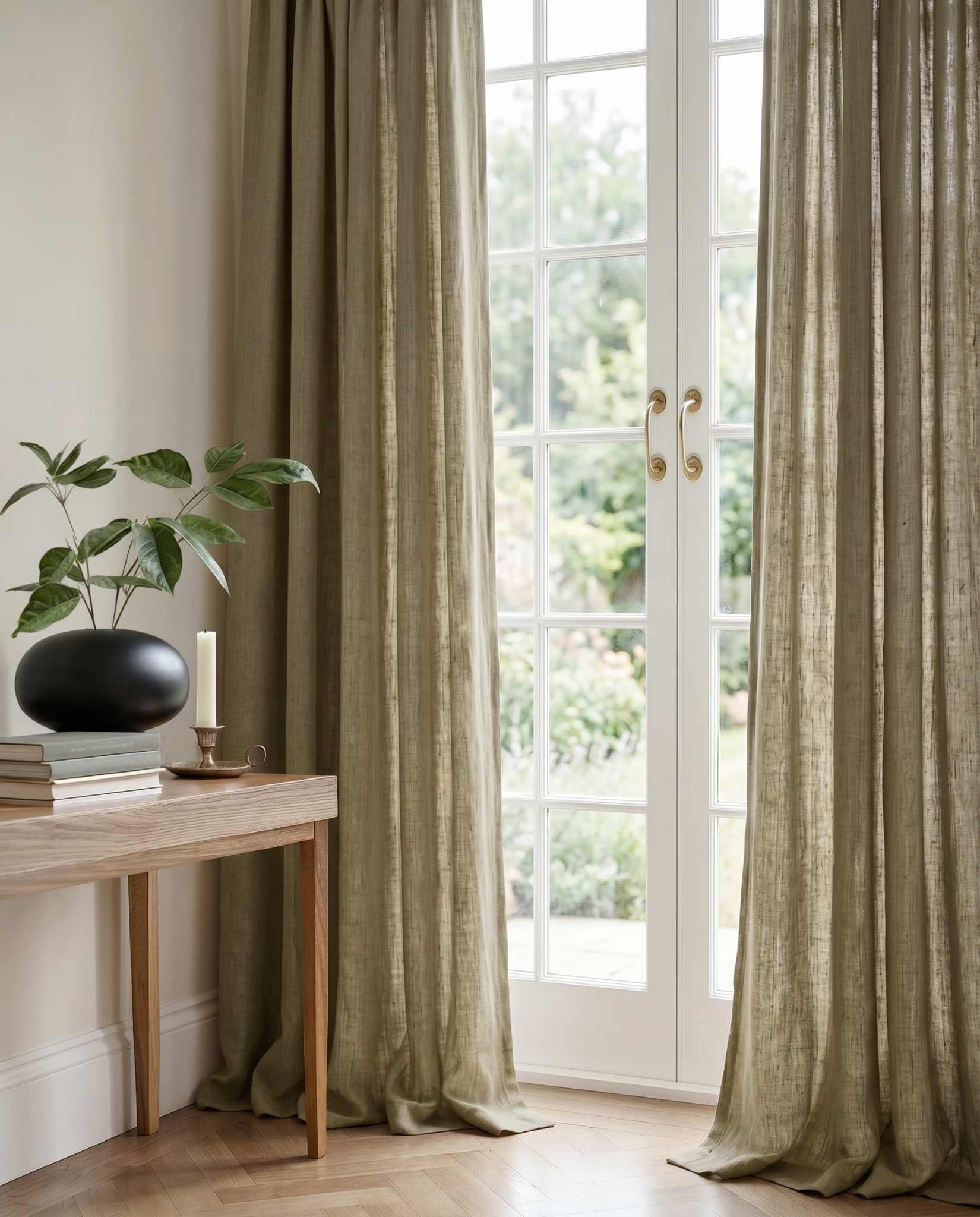Green Linen Curtains - 100% Linen. Made of Bea Khaki Green by Ada & Ina.