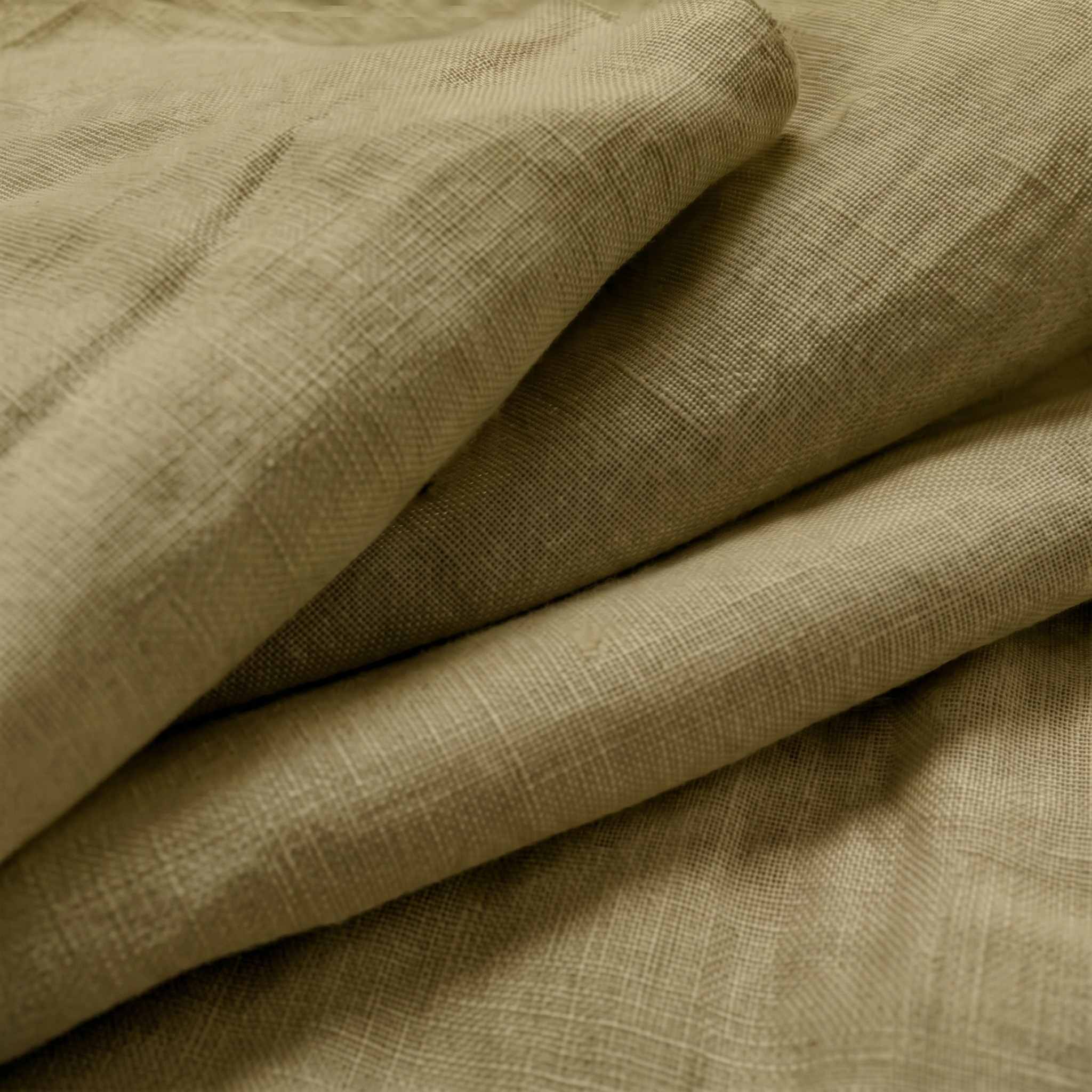 Khaki Green Double width Linen fabric. Softened 280 cm wide. Close-up. Vilgot Noveau Khaki by Ada & Ina