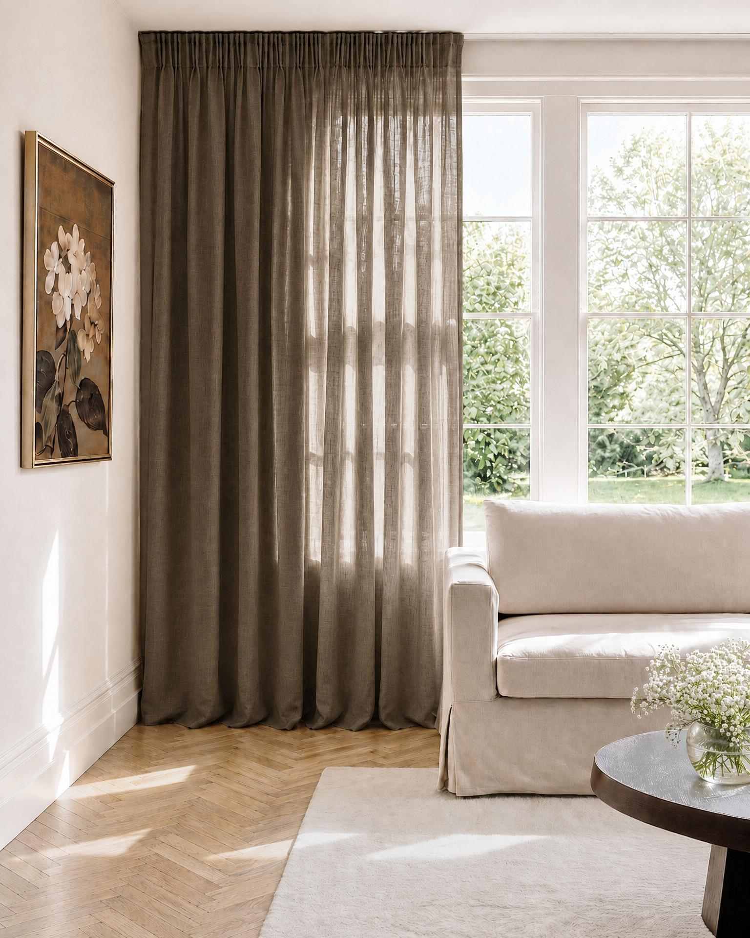 Khaki Green Pencil pleat curtains - 100% Linen. Linara Khaki by Ada & Ina