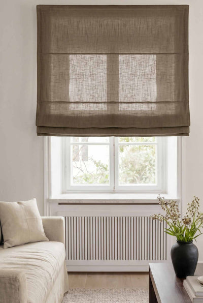 Khaki Green Linen Roman blind. Linara Khaki by Ada & Ina
