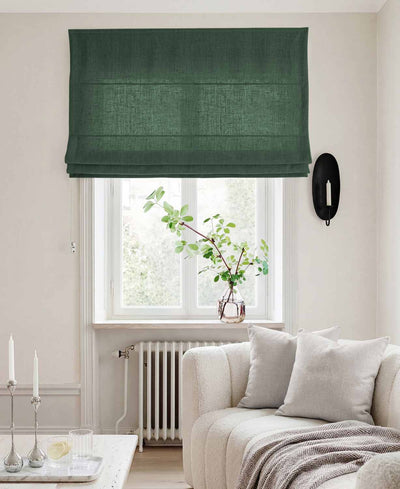Green Linen Roman blind - Cotton lined. Made of pre-washed 100% linen Bianco Bottle by Ada & Ina.
