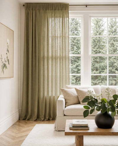Khaki Green Pleated linen curtains