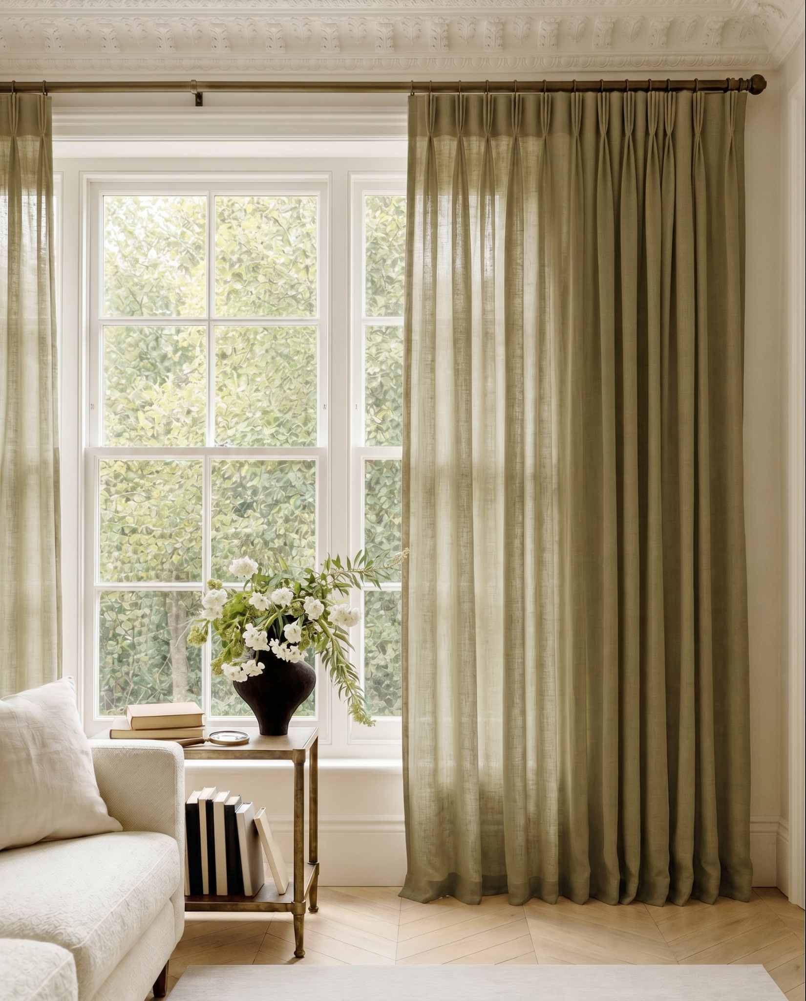 Khaki Green Triple pleat curtains