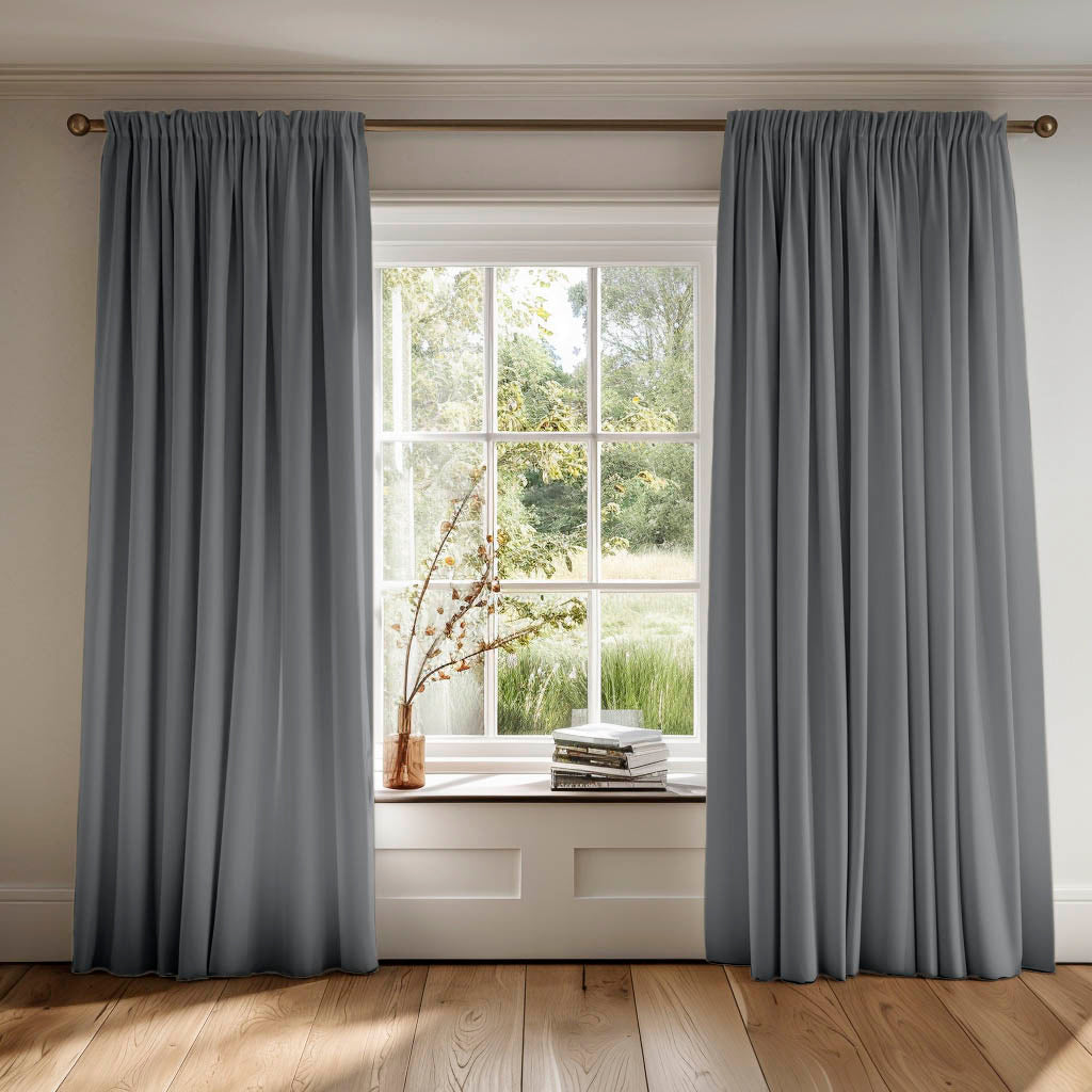 Grey / greige 100% Cotton curtains, pencil pleat heading