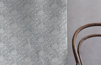 Katarina Greige - White linen fabric with Grey floral print