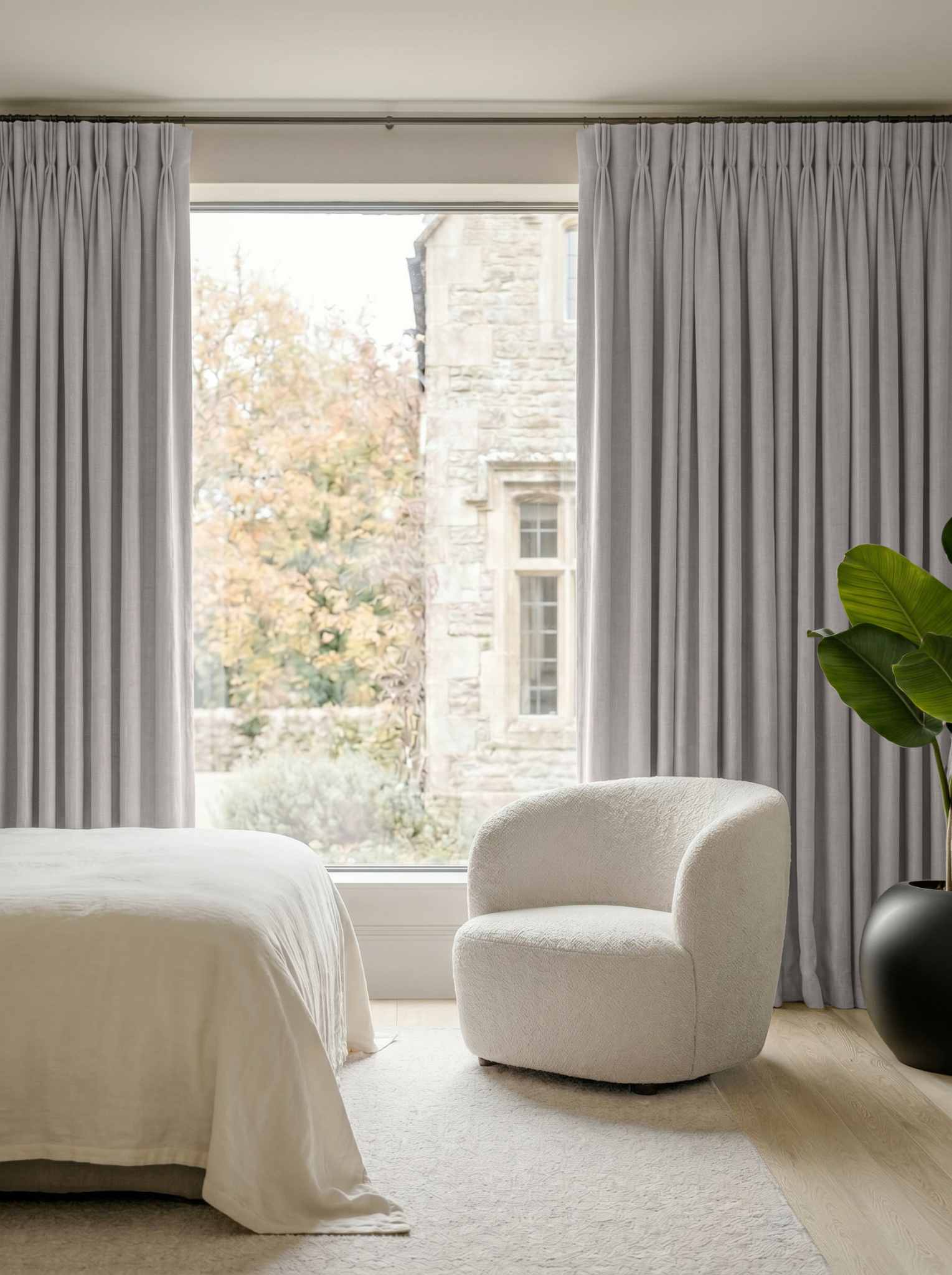 Greige Bedroom Linen curtains Blackout lined - made of 100% pre-washed linen fabric Bianco Greige by Ada & Ina.
