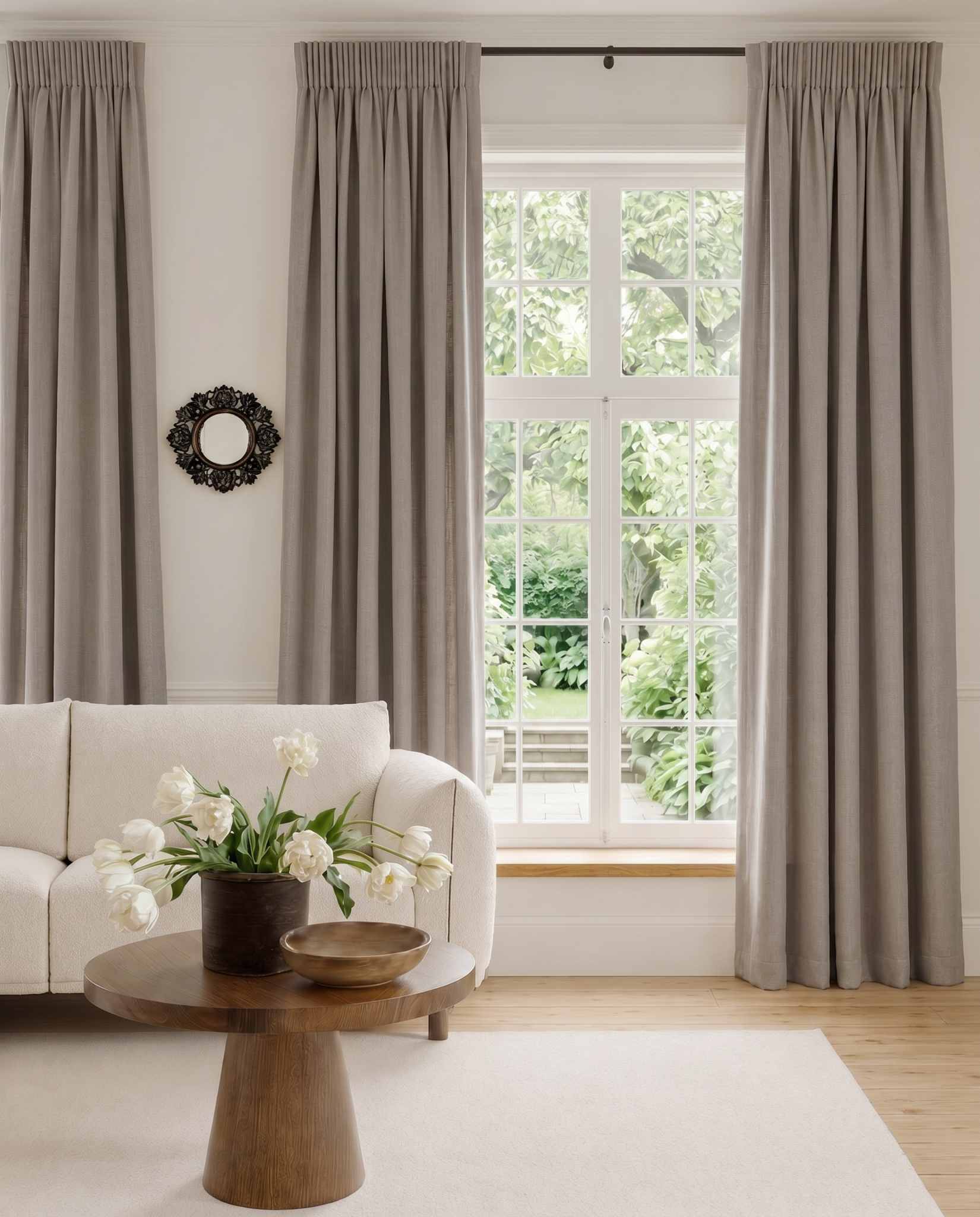 Greige Linen curtains with pencil pleat heading. Soft Linen Cotton material. Enni Greige by Ada & Ina