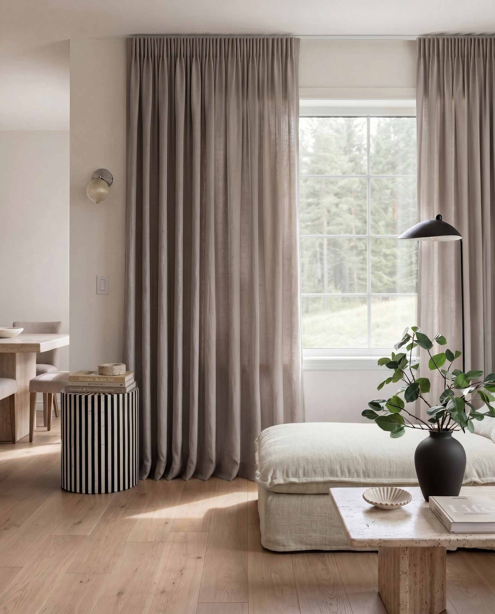 Greige Pleated linen curtains. Made of soft Linen Cotton fabric Enni Greige by Ada & Ina