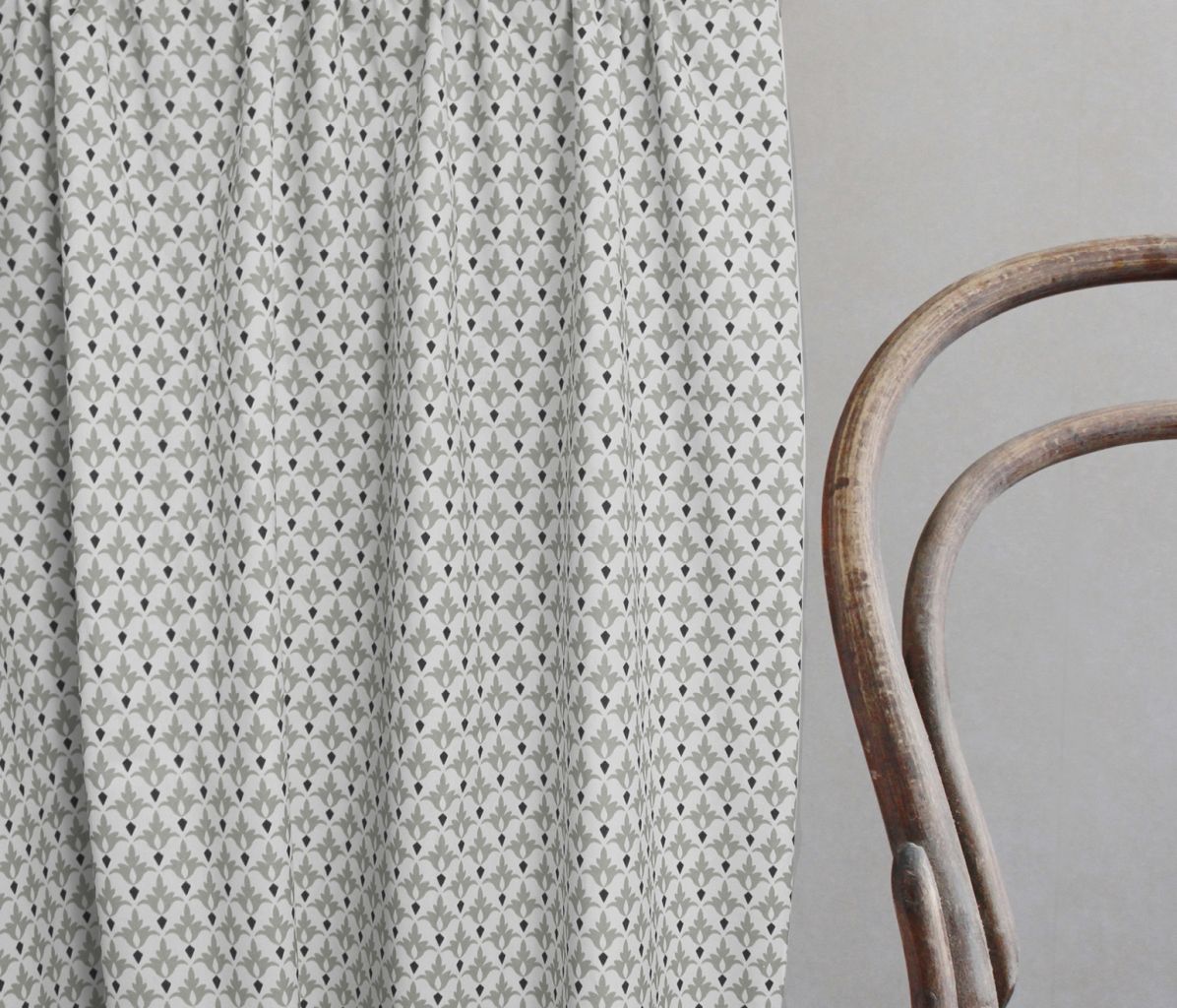 Fiona Greige Clay - curtain fabric with Dusty Grey print