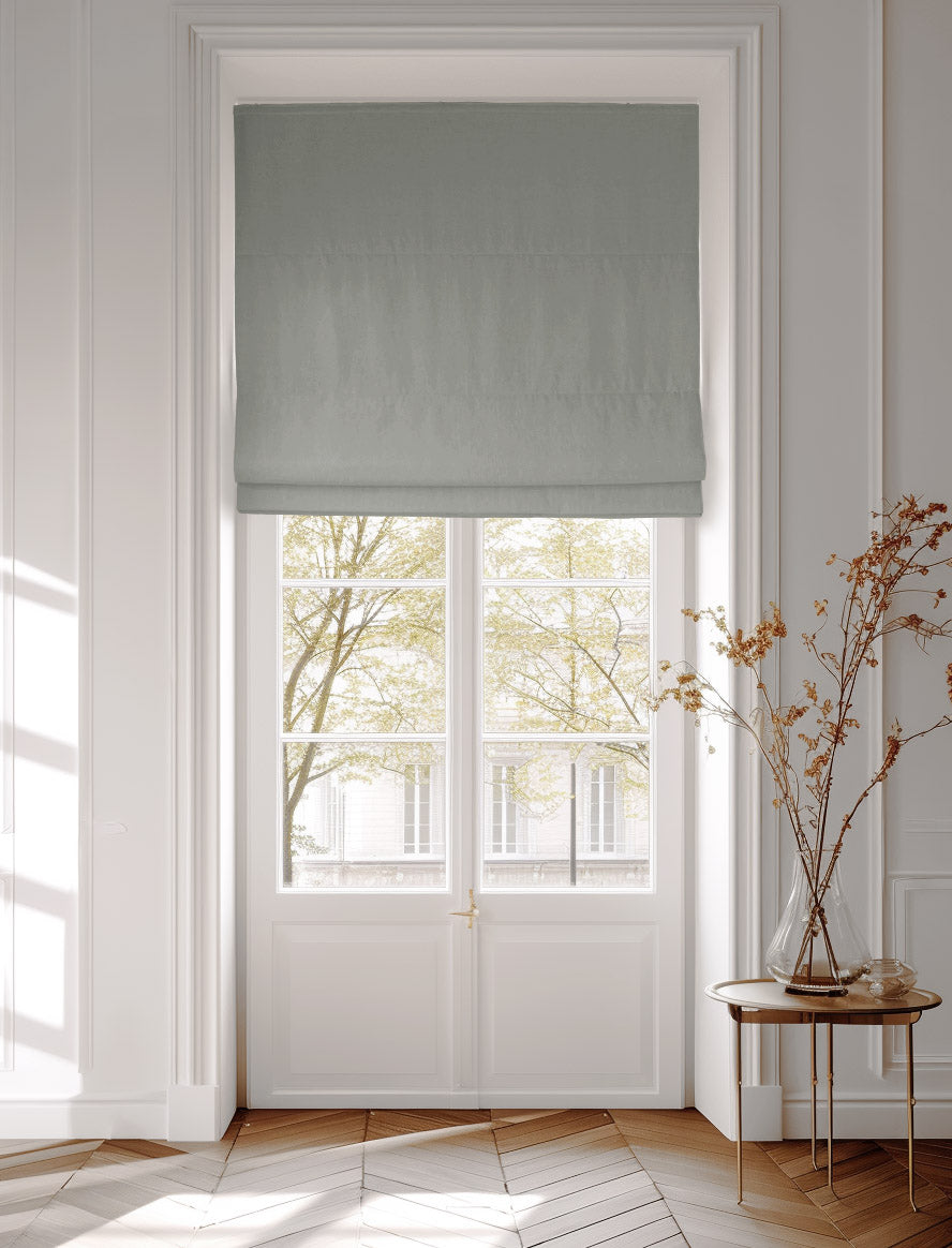 Grey 100% Cotton roman blind made of Amara Grey Cloud fabric