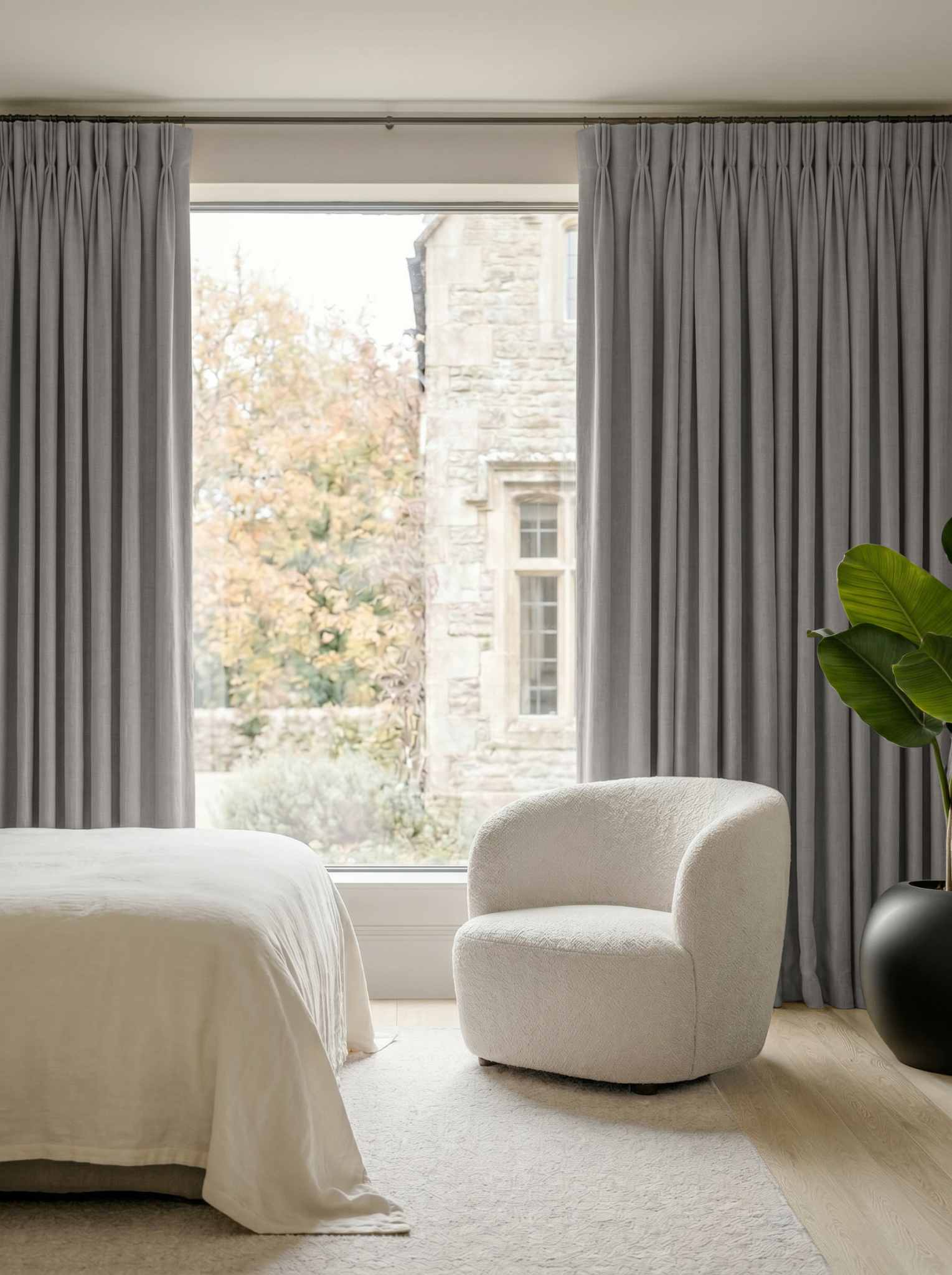 Grey Bedroom Linen curtains Blackout lined - made of 100% pre-washed linen fabric Bianco Iron by Ada & Ina.