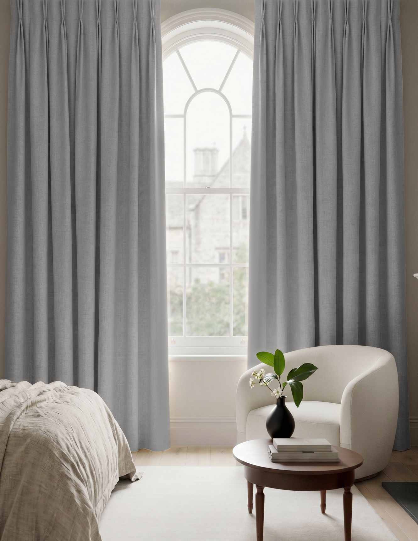 Grey Made to measure linen curtains - Blackout lined 100% linen Pleated heading. Greta Stone.