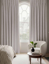 Grey Made to measure linen curtains - Blackout lined 100% linen Pleated heading. Greta Winter Fog.