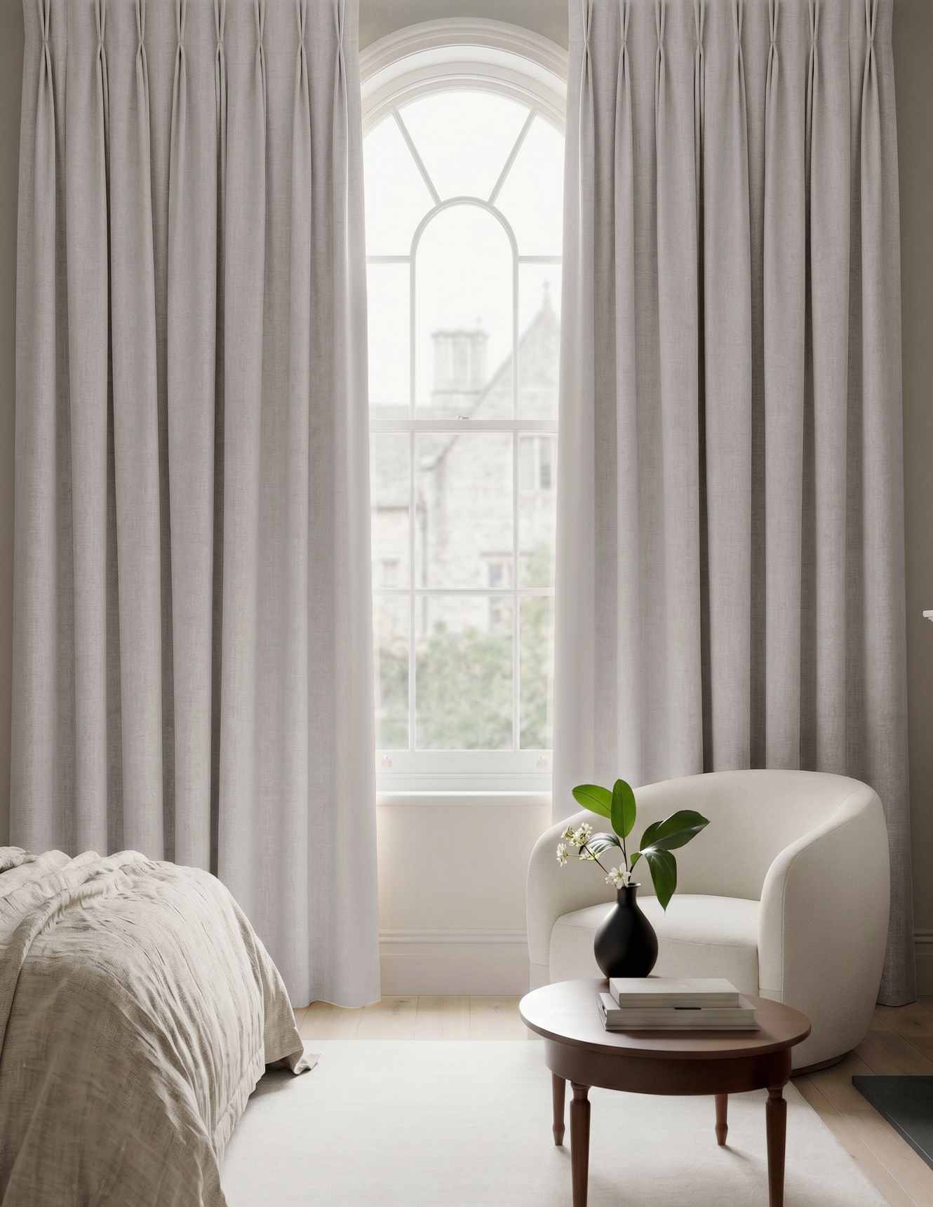 Grey Made to measure linen curtains - Blackout lined 100% linen Pleated heading. Greta Winter Fog.